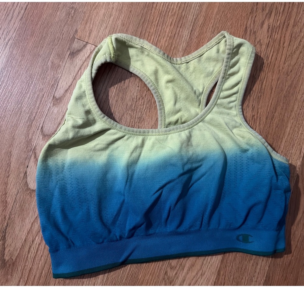 Champion Double Dry‎ Sports Bra Ombre Green Blue Racerback Seamless Small